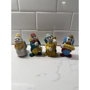 Vintage Set Of 4 Musician Clowns Ceramic Hand Painted In China